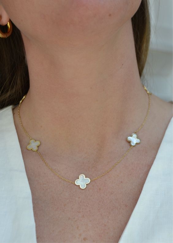 FLORAL CLOVER NECKLACE 10 MOTIFS - WHITE GOLD